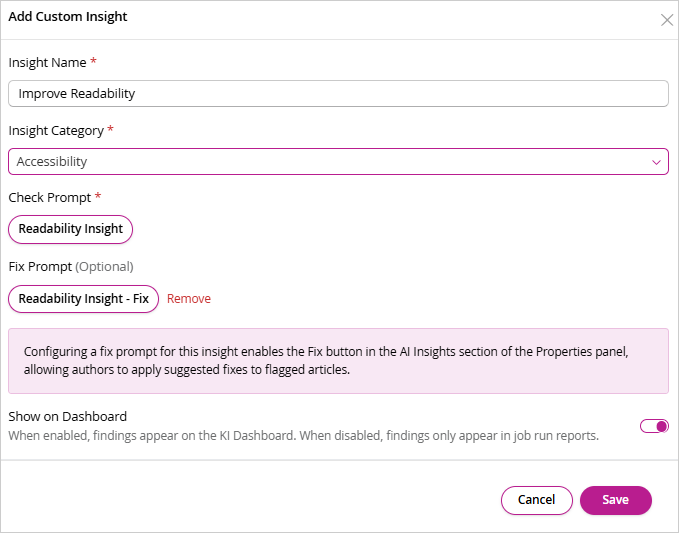 add custom insight window